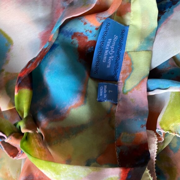 Simply Vera Chiffon Romantic Ruffle Abstract Prairie Sheer Flutter Blouse L - Picture 9 of 10